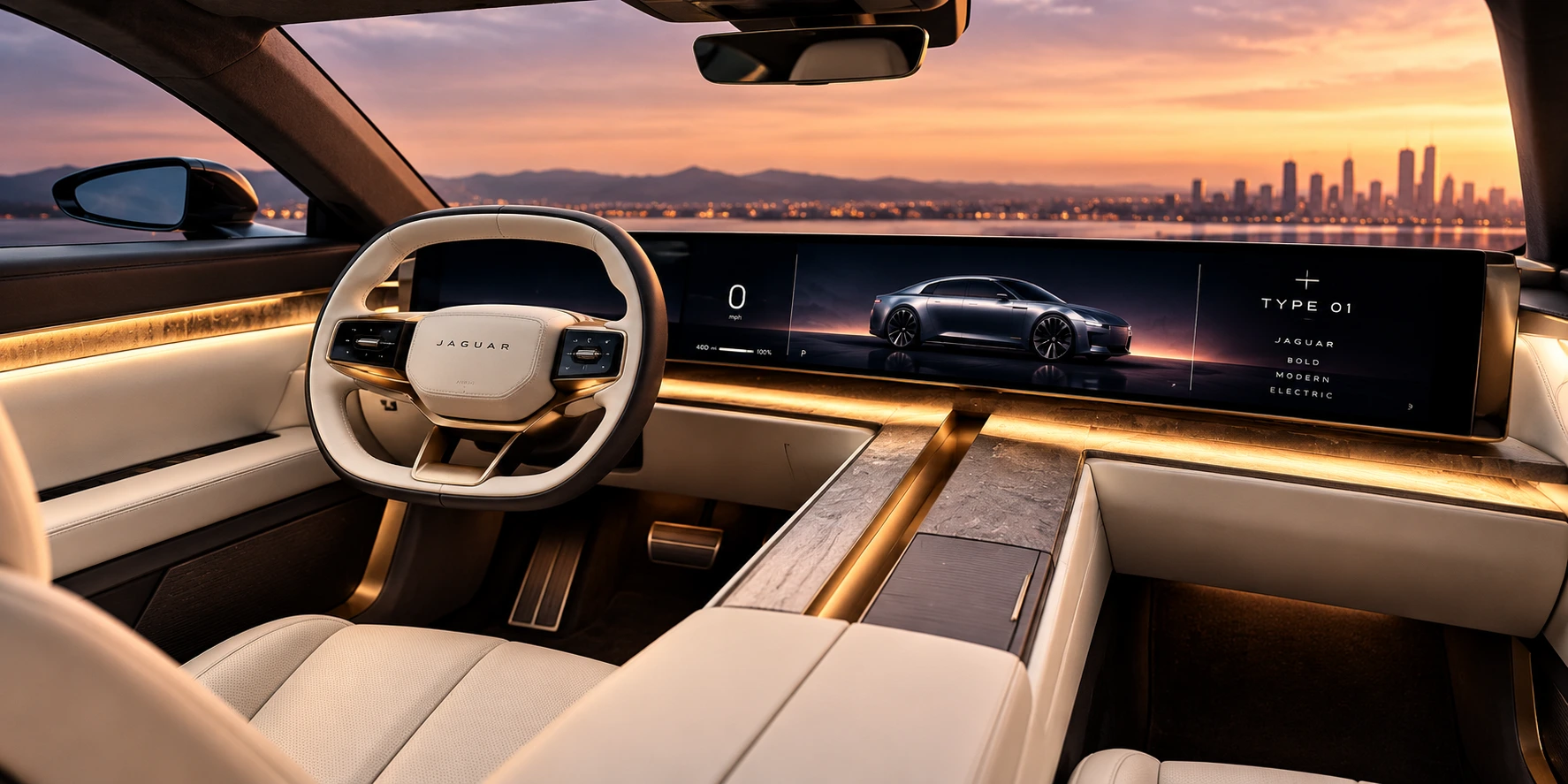 Jaguar Type 01 interior with 24-inch OLED display