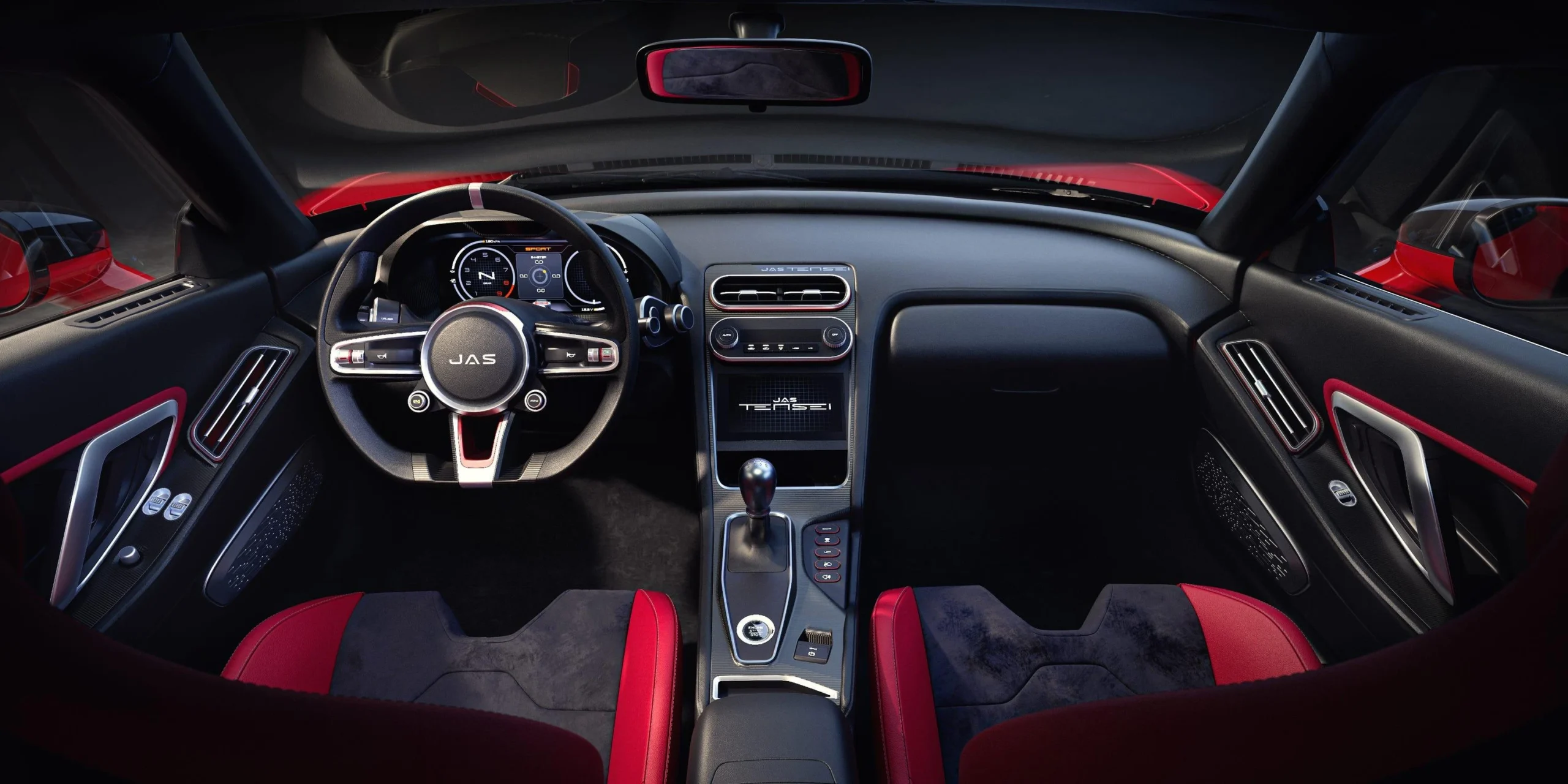 Driver-focused JAS Tensei interior with a manual shifter and premium trim.