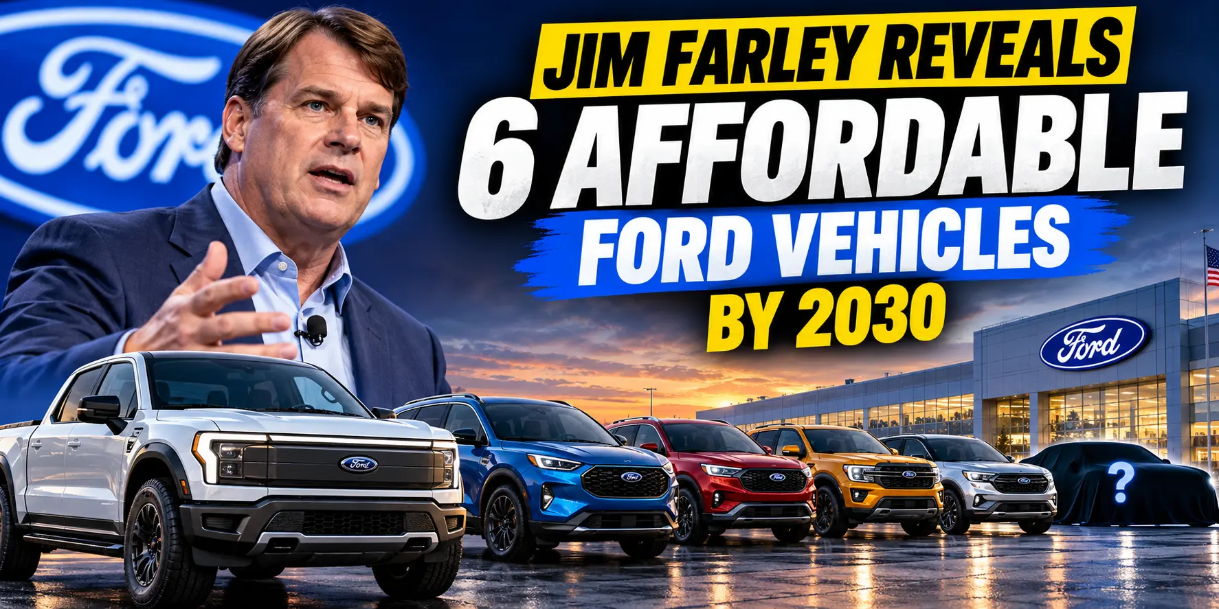 Jim Farley reveals Ford’s plan for six affordable vehicles by 2030, featuring Ford trucks and SUVs.