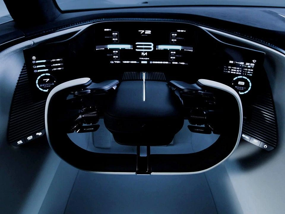 Lexus LFA Concept cockpit with steering controls and paddle shifters